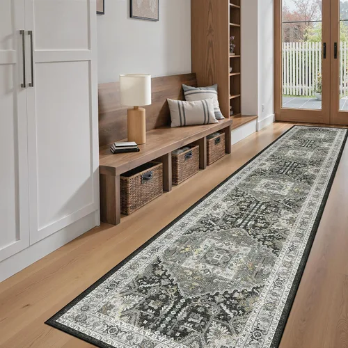Miniatura 341 de Madane Tapete lavable de 2 x 10 pies para pasillo, cocina, recibidor, clásico, suave, antideslizante para interiores, casa de campo, baño, sala