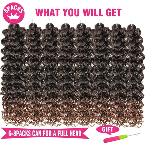 Miniatura 4 de Unionbeauty - Paquete de 8 mechones rizados con ganchillo GoGo, rizos de agua para el océano, 18 pulgadas, rizos de agua con ganchillo para mujeres