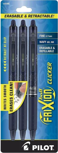 PILOT FriXion Clicker - Bolígrafos de tinta de gel borrables, recargables y retráctiles, punta fina de 0.7 mm, tinta azul marino, paquete de 1