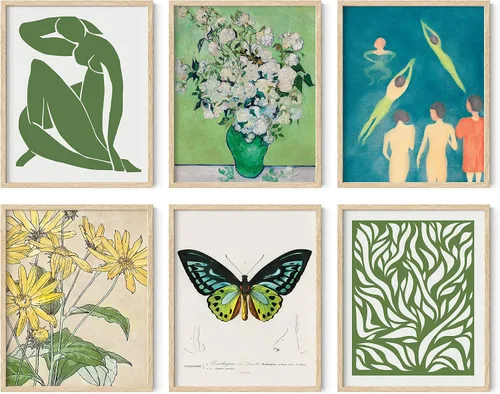 Miniatura 33 de HAUS AND HUES Arte abstracto para pared, juego de 6 arte moderno japonés para pared, decoración de pared estética, póster de mariposa y luna, obra