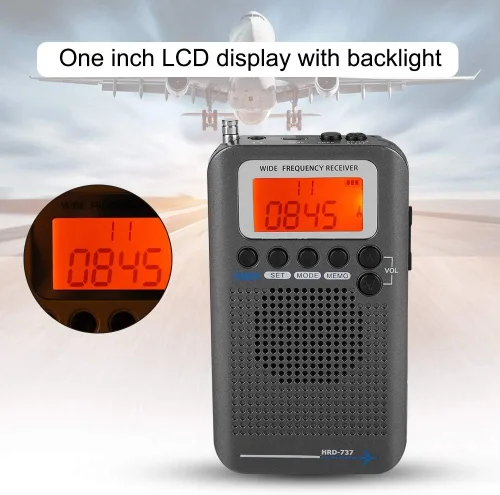 Miniatura 2 de Radio portátil, receptor de radio de banda de avión con 4 modos de búsqueda, antena retráctil y pantalla LCD digital, grabadora de radio de banda