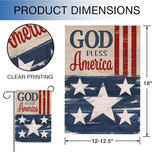 Miniatura 2 de Hzppyz Bandera patriótica de jardín con texto en inglés «God Bless America» del 4 de julio, de doble cara, diseño de estrellas y rayas de Estados