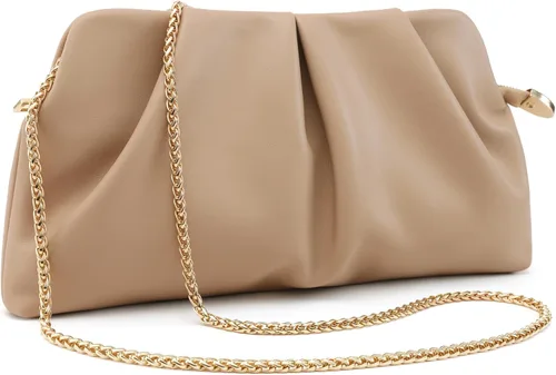 Miniatura 14 de Bolso de Mano para Mujer Tipo Clutch, Bolso Formal Elegante, Bolso de Mano con Pliegues de PU, Bolsa Cruzada con Cadena Desmontable
