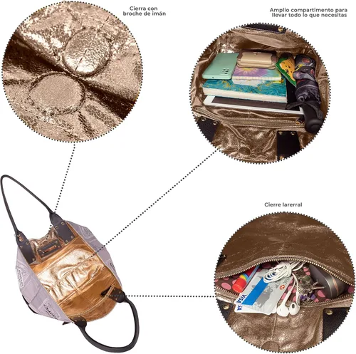 Miniatura 4 de Nicole Lee Bolso reversible de 2 caras grande de gran tamaño, estampado de moda, bolsa de hombro metálica de viaje
