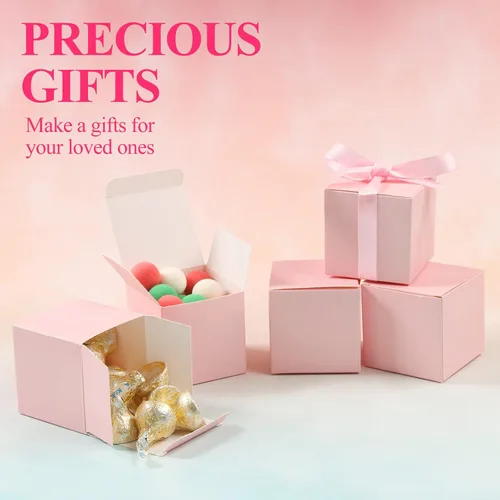 Miniatura 2 de COTOPHER 60 cajas de regalo pequeñas, cajas de regalo de 2 x 2 x 2 pulgadas, cajas de regalo de papel con cintas, caja de dulces para regalos de Rosa