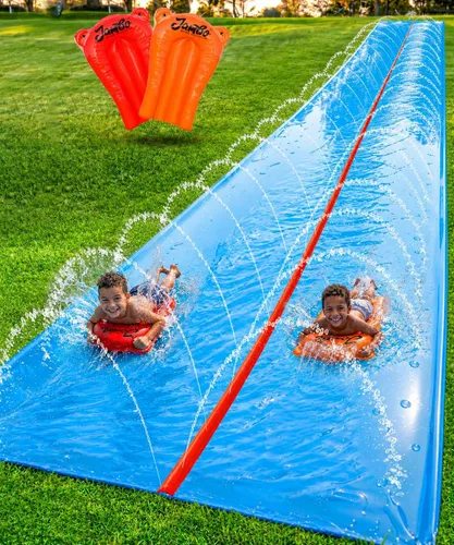 Miniatura 11 de JAMBO MEGA - Tobogán acuático de 30 pies x 82 pulgadas y 2 bodyboard modelo actualizado, extra largo extra ancho para niños, tobogán acuático
