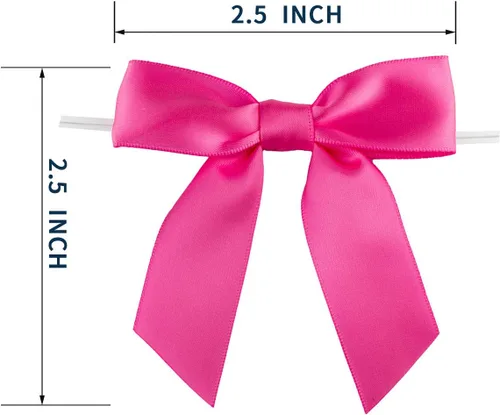 Miniatura 2 de 50 lazos de satén para manualidades, costura, álbumes de recortes, boda y regalo Rosa Hot