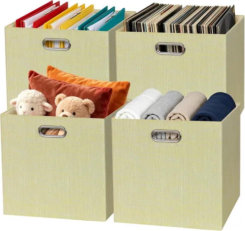 Miniatura 22 de Posprica Cubos de almacenamiento plegables, 11 x 11 x 11 pulgadas, contenedores de tela, 4 unidades, color beige