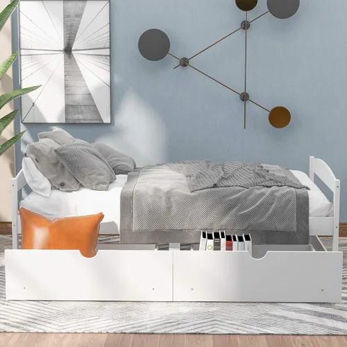 Miniatura 4 de Harper & Bright Designs Cama de plataforma de tamaño individual con dos cajones, marco de madera maciza para dormitorio y habitación de invitados