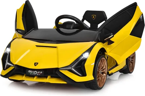 INFANS Lamborghini Sian - Auto de paseo para niños con licencia de 12 V, con control remoto para padres, suspensión de resorte, reproductor de MP3,