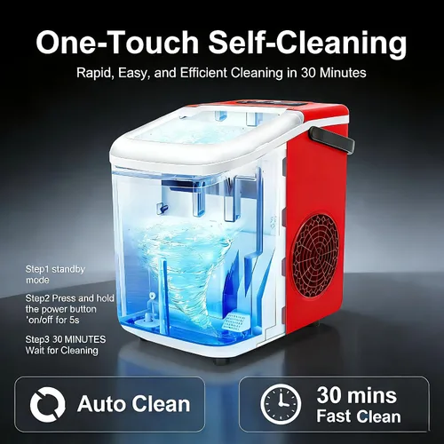 Miniatura 6 de Máquina de hielo para encimera con asa, pequeña máquina de hielo portátil autolimpiante con cesta y cuchara, 26 libras/24 horas, 9 cubitos de hielo