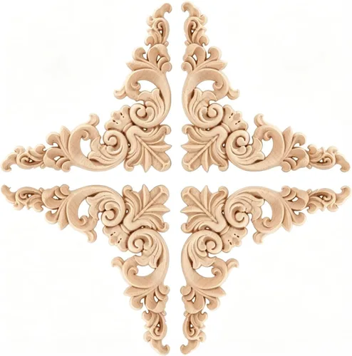Miniatura 11 de 8 Pcs Decorative Wood Appliques and Onlay for Furniture 3.1inch Wooden Carved Corner Applique Onlay Decal DIY Unpainted for Furniture Wardrobe