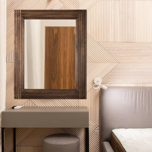 Miniatura 3 de YOSHOOT - Espejo de pared hecho a mano con madera empalmada para baño, espejo de tocador rústico estilo granja, arte de pared decorativo, marco