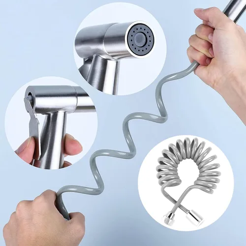 Miniatura 6 de Paquete de 3 pulverizadores de bidé de mano, rociador de mano de acero inoxidable con gancho para tanque de agua y manguera de ducha para lavado