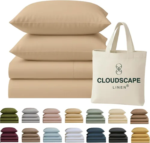 Miniatura 28 de Cloud Scape Linen - Juego de sábanas de 100% algodón egipcio, tamaño individual, juego de ropa de cama de lujo de 3 piezas, 400 hilos, calidad