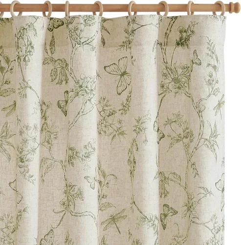 Miniatura 10 de Jinchan Cortinas de Mezcla de Lino con Estampado Floral para Sala de Estar, 84 Pulgadas de Largo, Cortinas con Bolsillo para Varilla y Tab Trasera
