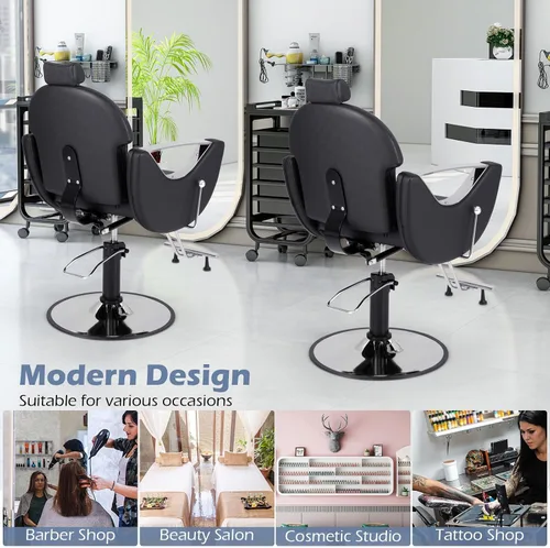 Miniatura 9 de Giantex Silla de peluquería reclinable, silla de salón para estilista, giratoria de 360 grados, altura ajustable y reposacabezas, bomba hidráulica