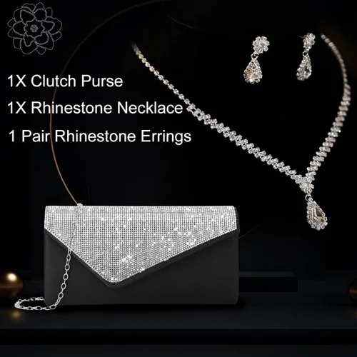 Miniatura 3 de Eshow Bolso de mano para mujer, bolso de noche, diseño de lentejuelas con cuentas vintage, bolsa de diamantes de imitación para boda, fiesta