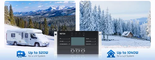 Miniatura 7 de Controlador de carga solar de 30 A, 12 V/24 V PWM, controlador de carga solar negativa, regulador de panel solar con función de sensor