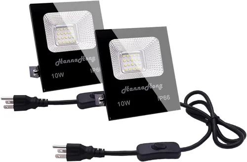 Miniatura 8 de Luz de inundación LED de 10 W con interruptor de encendido/apagado, luz blanca fría, luz de seguridad/trabajo/planta de cultivo al aire libre, IP66