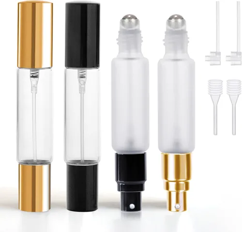 Miniatura 7 de YOCASII 4 botellas de perfume de viaje de doble cabeza con spray y bolas enrollables para aceites esenciales, botellas recargables de viaje de 0.3