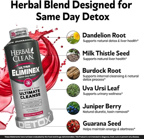 Miniatura 4 de Herbal Clean Bebida de Limpieza Desintoxicante Ultra Eliminex del Mismo Día* (32 fl oz) - Sabor Fruta del Dragón Bebida de Limpieza Desintoxicante