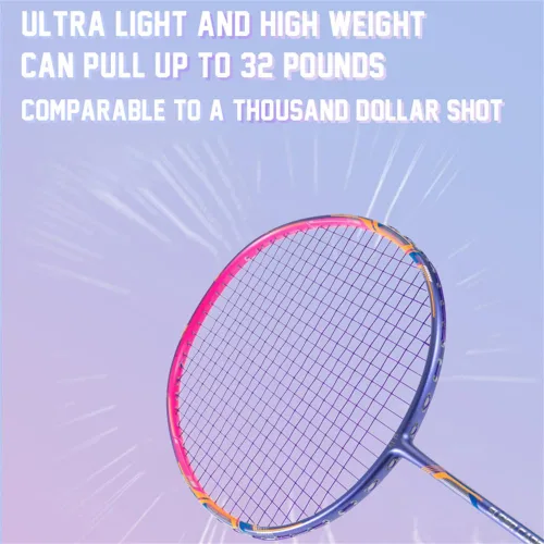 Miniatura 5 de Raqueta de bádminton de fibra de carbono 10U GJ 1.83 oz ultra ligera máxima 38 libras profesional principiante
