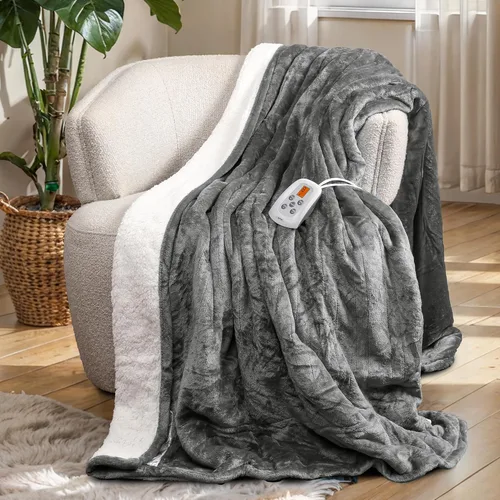 Miniatura 9 de SUNVIVI Manta eléctrica térmica de 50 x 60 pulgadas, manta eléctrica de franela con calefacción, 10 ajustes de calor, 12 horas de apagado