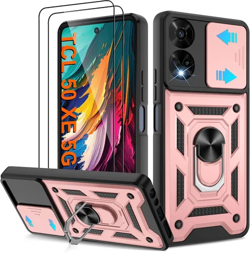 Miniatura 24 de ATUMP Funda para T-Mobile Revvl V Plus 5G con protector de pantalla HD con cubierta de cámara deslizante, soporte de anillo de rotación de 360° Negro