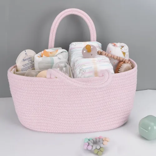 Miniatura 60 de Organizador de pañales para bebé con cuerda de algodón para niña o niño, cesta de almacenamiento portátil para guardería, bolsa de transporte