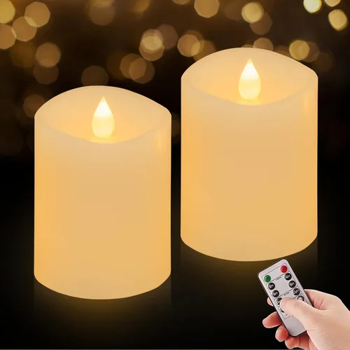 Miniatura 35 de Juego de 1 velas sin llama de 3 x 4, batería de 2 AA, 600 horas, velas parpadeantes con temporizador, velas sin llama de 4 pulgadas con control