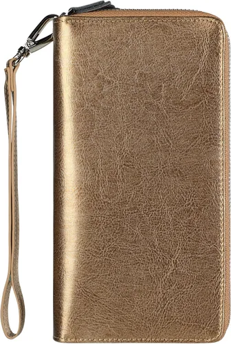 Miniatura 34 de Lavemi Pequeña cartera compacta para mujer, con bloqueo RFID, de piel auténtica, plegable, con ventanas de identificación