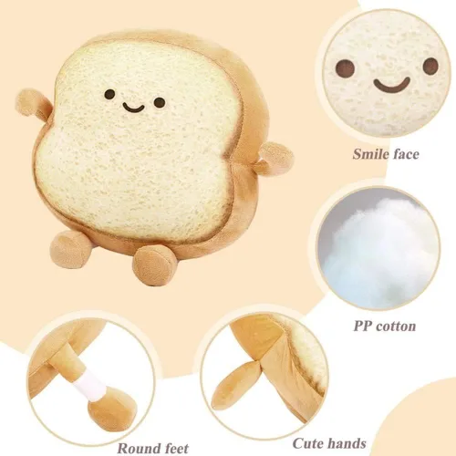 Miniatura 3 de OUKEYI Almohada de pan tostado, divertido juguete de felpa con forma de pan, expresión facial, suave tostada para niños, adultos, regalo