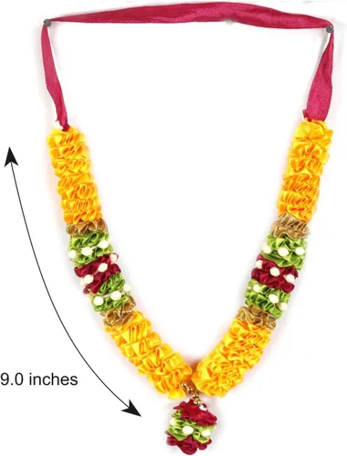 Miniatura 2 de ASHIRWAD Guirnalda de flores artificiales de 9 pulgadas, cinta de cuentas, pequeña estatua de ídolo grande mala, artículos indios Pooja Diwali Puja