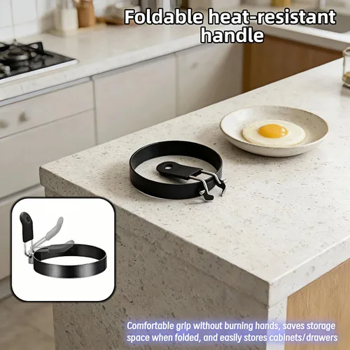 Miniatura 4 de Anillos de huevo de acero inoxidable de 3.5 pulgadas para panqueques, molde antiadherente para huevos con mango de silicona, molde redondo