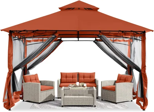 Miniatura 15 de ABCCANOPY Gazebos para patios de 10 x 10 pulgadas, kiosco con marco de acero para exteriores con mosquitera para césped, patio trasero, jardín