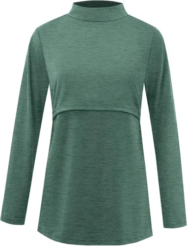 Miniatura 2 de GINKANA Camiseta de enfermería de manga larga con cuello alto falso suave de doble capa de maternidad para lactancia materna, camisa de enfermería