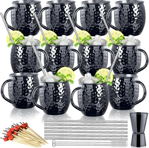 Miniatura 10 de LINALL Moscow Mule - Juego de 6 tazas de acero inoxidable de 18 onzas chapadas en color negro plomizo (6 unidades)