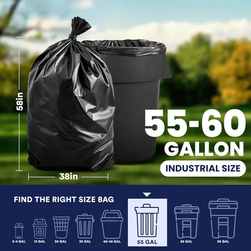 Miniatura 3 de Plasticplace Bolsas de basura de 55-60 galones │ 1.2 mil │ Revestimientos negros resistentes para botes de basura │ 38 pulgadas x 58 pulgadas