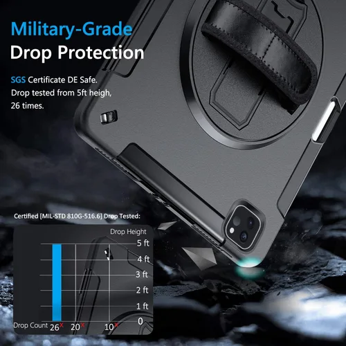 Miniatura 2 de Miesherk Funda para iPad Pro 11 2022/2021: 4ª generación de grado militar, resistente, soporte giratorio a prueba de golpes + correa de mano/hombro