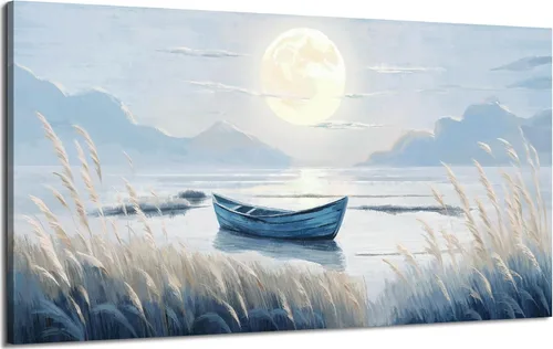 Miniatura 26 de Arte de pared para baño, decoración costera, barco náutico en la playa, lienzo con imagen de gaviota del océano, paisaje marino, arte de granja