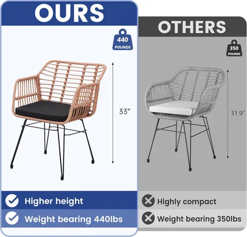 Miniatura 5 de KROFEM - Juego de 3 piezas de muebles de mimbre para patio estilo bistró, incluye 2 sillas de ratán y mesa con tapa de vidrio, ideal para porche