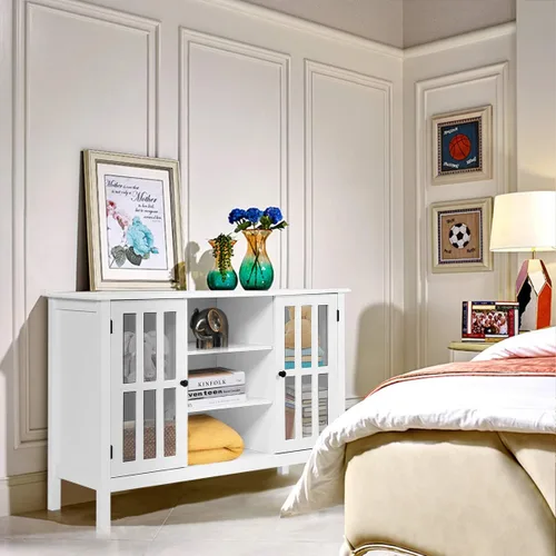 Miniatura 4 de Tangkula - Soporte de TV blanco, centro de entretenimiento moderno alto para televisores de hasta 50", consola multimedia con 2 gabinetes