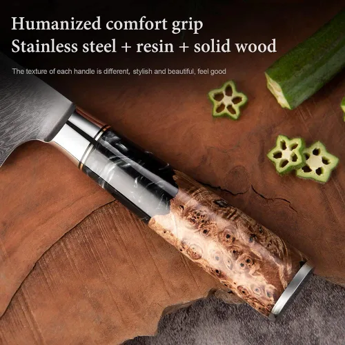 Miniatura 5 de ZZYY - Juego de cuchillos de cocina de acero de damasco, 9 piezas, cuchillo de chef japonés, cuchillo de cocina para pelar, mango de madera
