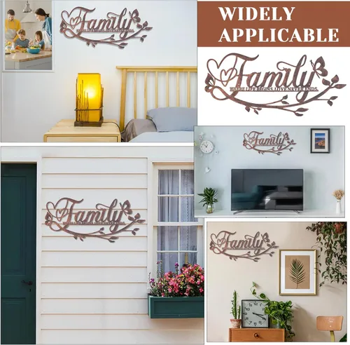 Miniatura 4 de AUHOKY Letrero de Palabras de Metal para Pared "Family Where Life Begins Love Never Ends", Decoración de Pared Negra para el Hogar, Decoraciones