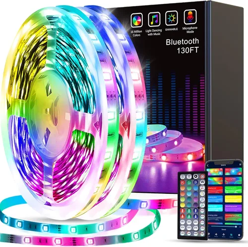 Miniatura 10 de Tenmiro Tira de luces LED de 32.8 pies, RGB LED inteligente con sincronización de música que cambia de color, tiras de luces LED con control remoto