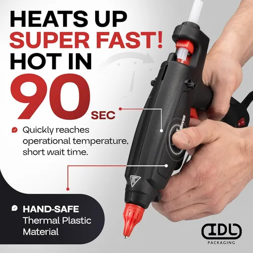 Miniatura 3 de IDL Packaging GG-220 Pistola de pegamento caliente industrial de 200 W de tamaño completo para barras de pegamento de 1/2 pulgada, calentamiento