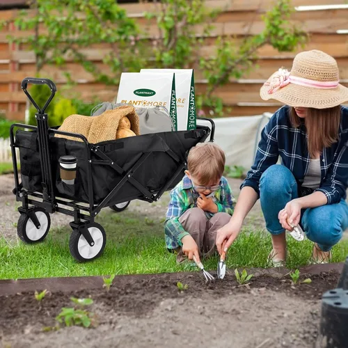 Miniatura 2 de Vagón Plegable de Acero Resistente Plegable Utilitario para Exteriores en la Playa con Ruedas Grandes para Arena, Carrito de Jardín para Comestibles