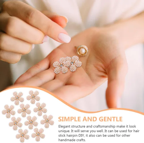 Miniatura 3 de EXCEART 10 piezas de accesorios con forma de flor de perla, dijes de horquilla para palos de pelo, horquillas para ropa, adornos hechos a mano