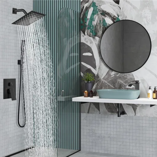 Miniatura 2 de Midanya Juego de grifo de ducha, sistema de ducha de montaje en pared con cabezal de ducha de lluvia cuadrado y rociador manual, cuerpo de válvula